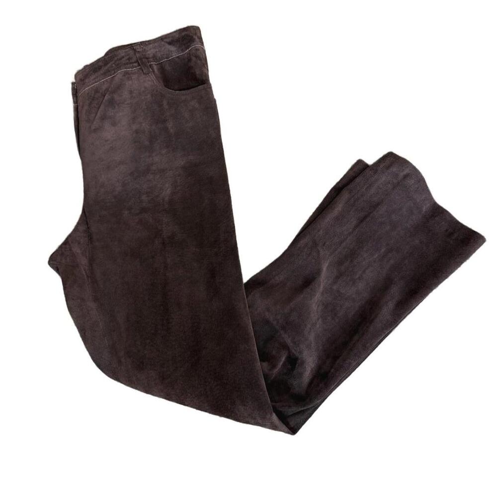 Y2K Vintage Brown suede 100% Leather Flare leg Pants